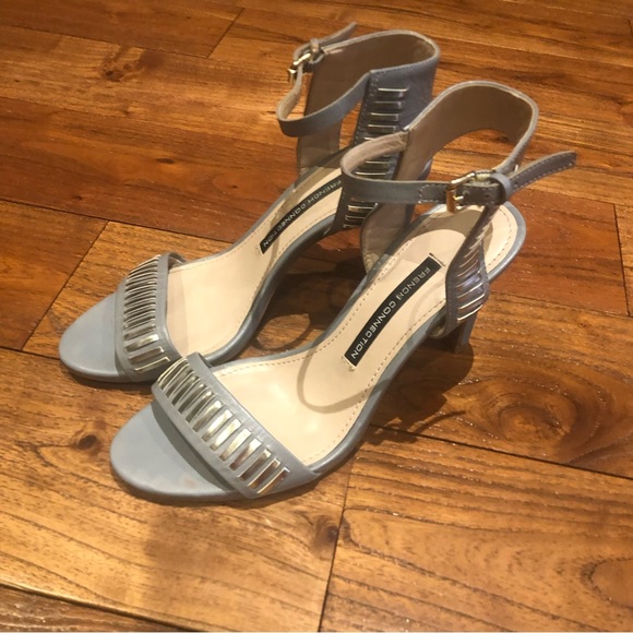 French connection studded high heel sandals size 7 grey/silver grommet details - Picture 6 of 15